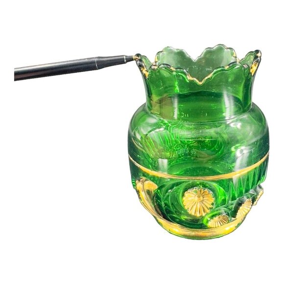 1896 EAPG Riverside Esther Emerald Glass Gold Spooner Antique Glass Vase VINTAGE - Picture 10 of 16